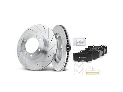 Drilled and Slotted 6-Lug Brake Rotor and Pad Kit; Front (05-23 Tacoma)