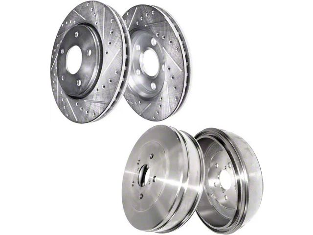 Drilled and Slotted 5-Lug Brake Rotors and Drums; Front and Rear (05-15 5-Lug Tacoma)