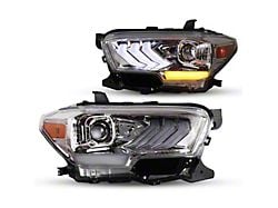 DRL LED Headlights; Chrome Housing; Clear Lens (16-19 Tacoma; 20-23 Tacoma SR, SR5, TRD Sport)