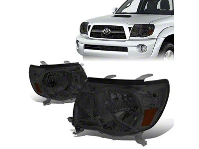 Factory Style Headlights with Amber Corners; Chrome Housing; Smoked Lens (05-11 Tacoma)