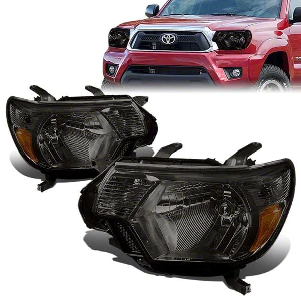 Tacoma Factory Style Headlights; Chrome Housing; Smoked Lens (12-15 ...