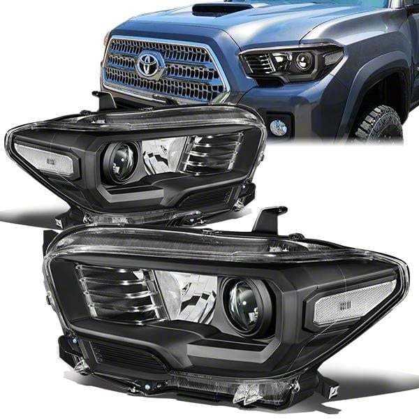 Tacoma Factory Style Projector Headlights with Clear Corners; Black ...