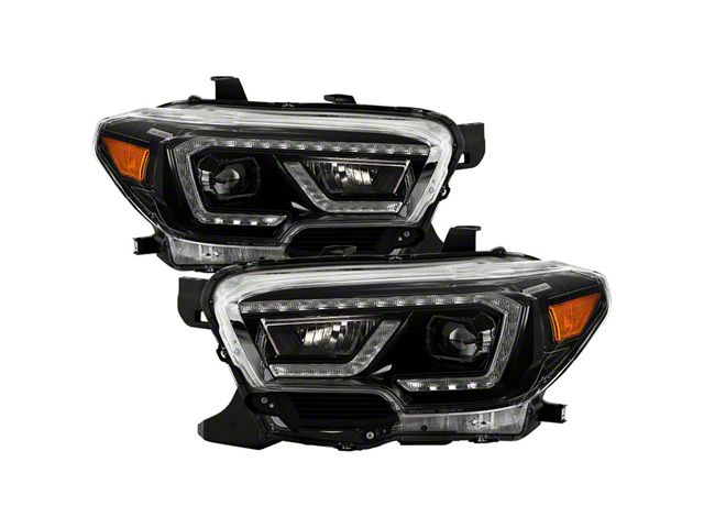 Full LED DRL Projector Headlights; Black Housing; Clear Lens (16-22 Tacoma SR, SR5)