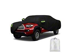 Full Oxford Cloth Car Cover; Black with Green Reflective Strips (16-23 Tacoma Double Cab w/ 6-Foot Bed)