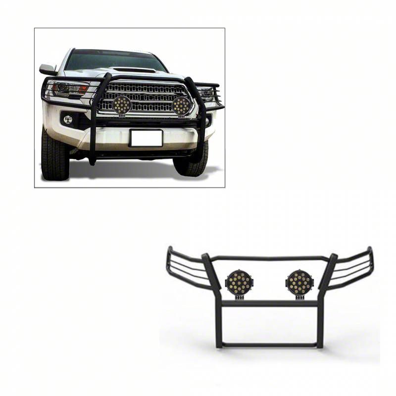 Tacoma Grille Guard with 7-Inch Black Round LED Lights; Black (16-23 ...