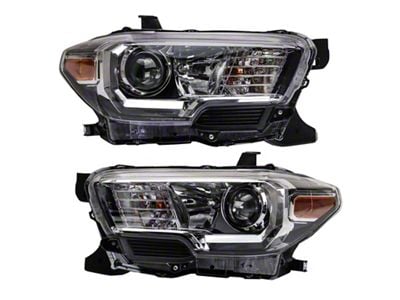 Headlights; Chrome Housing; Clear Lens (16-17 Tacoma w/ Factory Halogen Headlights & w/o Fog Lights)