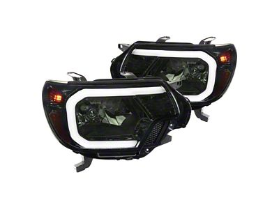 LED Bar Factory Style Headlights with Amber Reflectors; Chrome Housing; Smoked Lens (12-15 Tacoma)