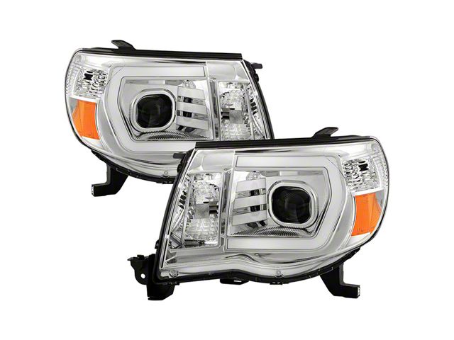 LED Light Bar Projector Headlights; Chrome Housing; Clear Lens (05-11 Tacoma)