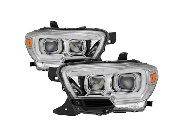 Light Bar DRL Projector Headlights; Chrome Housing; Clear Lens (16-19 Tacoma TRD)