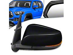 Powered Heated Folding Mirror with Turn Signal; Driver Side; Paintable Black (16-19 Tacoma)