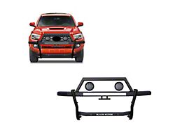 Rambler Grille Guard with 5.30-Inch Black Round Flood LED Lights; Matte Black (05-23 Tacoma)