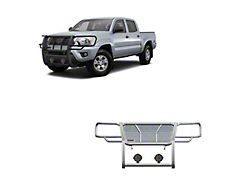 Rugged Heavy Duty Grille Guard with 7-Inch Black Round LED Lights; Black (05-15 Tacoma)