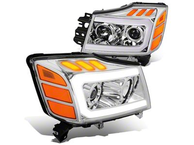 3D LED DRL Projector Headlights with Amber Corners; Chrome Housing; Clear Lens (04-15 Titan)