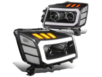 3D LED DRL Projector Headlights with Clear Corners; Black Housing; Clear Lens (04-15 Titan)