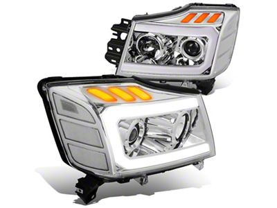 3D LED DRL Projector Headlights with Clear Corners; Chrome Housing; Clear Lens (04-15 Titan)