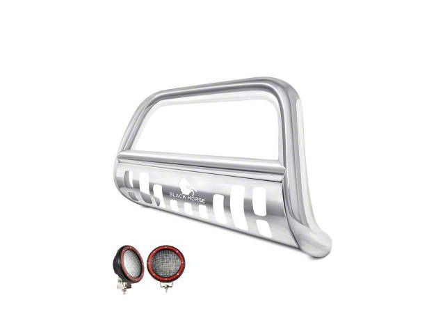 Bull Bar with 5.30-Inch Red Round Flood LED Lights; Stainless Steel (17-24 Titan)