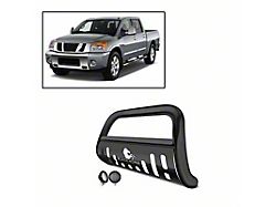 Bull Bar with Black Skid Plate and 5.30-Inch Black Round Flood LED Lights; Black (04-15 Titan)