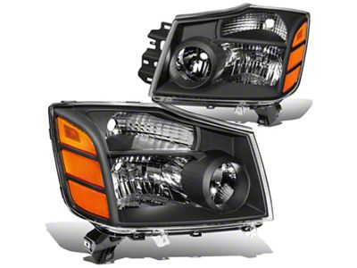 Factory Style Headlights with Amber Corners; Black Housing; Clear Lens (04-15 Titan)