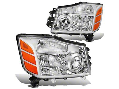 Factory Style Headlights with Amber Corners; Chrome Housing; Clear Lens (04-15 Titan)