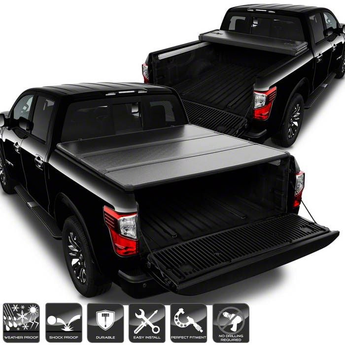 Titan Hard Tri-Fold Style Tonneau Cover; Black (17-24 Titan w/ 5-1/2 ...