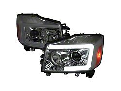 LED C-Bar Projector Headlights with Switchback Sequential Turn Signals; Chrome Housing; Smoked Lens (04-15 Titan)