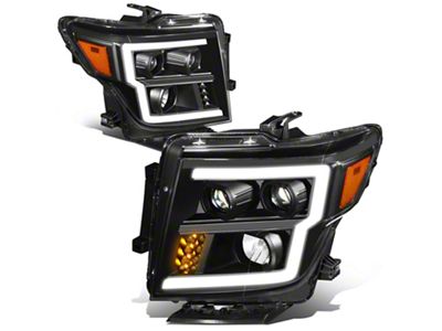 LED DRL Projector Headlights with Amber Corners; Black Housing; Clear Lens (17-24 Titan w/ Factory Halogen Headlights)