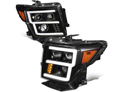 LED DRL Projector Headlights with Amber Corners; Black Housing; Clear Lens (17-24 Titan w/ Factory Halogen Headlights)