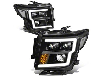 LED DRL Projector Headlights with Clear Corners; Black Housing; Clear Lens (17-24 Titan w/ Factory Halogen Headlights)