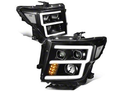 LED DRL Projector Headlights with Clear Corners; Black Housing; Clear Lens (17-24 Titan w/ Factory Halogen Headlights)