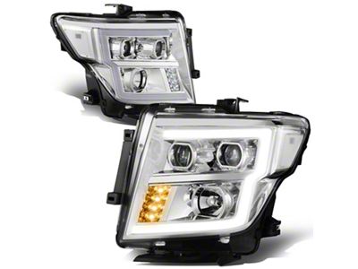 LED DRL Projector Headlights with Clear Corners; Chrome Housing; Clear Lens (17-24 Titan w/ Factory Halogen Headlights)