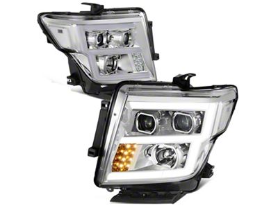 LED DRL Projector Headlights with Clear Corners; Chrome Housing; Clear Lens (17-24 Titan w/ Factory Halogen Headlights)