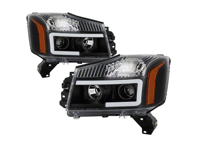 Light Bar DRL Projector Headlights; Black Housing; Clear Lens (04-15 Titan)