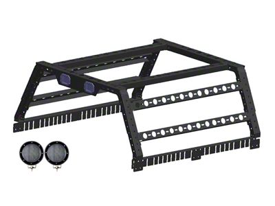 Overland Utility Bed Rack with Black 5.30-Inch Round LED Lights; Black (17-24 Titan)