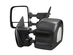 Powered Heated BSM Manual Extendable Towing Mirrors with Clear LED Turn Signals; Black (16-24 Titan)