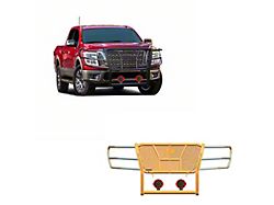 Rugged Heavy Duty Grille Guard with 7-Inch Red Round Flood LED Lights; Black (17-24 Titan)