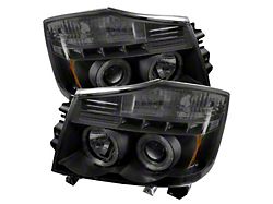 Signature Series LED Halo Projector Headlights; Black Housing; Smoked Lens (04-15 Titan)