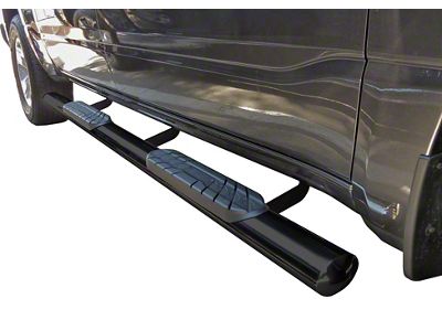 4-Inch Oval Straight Side Step Bars; Semi-Gloss Black (16-24 Titan XD Crew Cab)