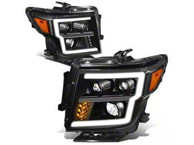 LED DRL Projector Headlights with Amber Corners; Black Housing; Clear Lens (16-24 Titan XD w/ Factory Halogen Headlights)