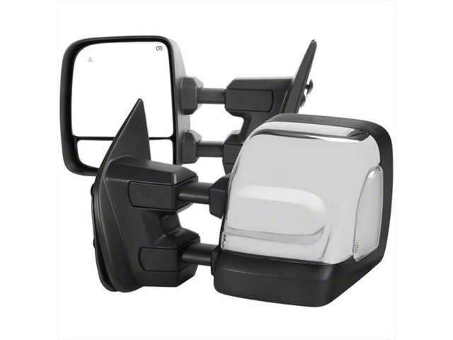 Powered Heated BSM Manual Extendable Towing Mirrors with Clear LED Turn Signals; Chrome (17-24 Titan XD)