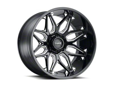 Tuff A.T. T3B Gloss Black with Milled Spokes 6-Lug Wheel; 22x12; -45mm Offset (04-15 Titan)