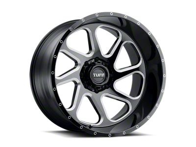 Tuff A.T. T2B Gloss Black with Milled Spokes Wheel; 22x12; -45mm Offset (07-18 Jeep Wrangler JK)