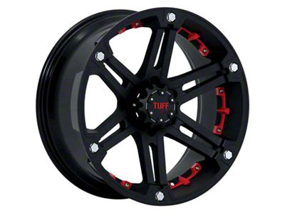 Tuff A.T. T01 Flat Black with Red Inserts Wheel; 17x8 (76-86 Jeep CJ7)