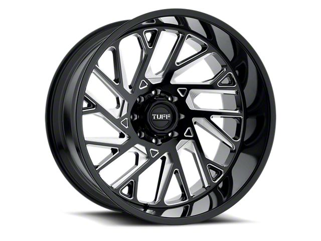 Tuff A.T. T4B Gloss Black with Milled Spokes Wheel; 22x12 (18-24 Jeep Wrangler JL)
