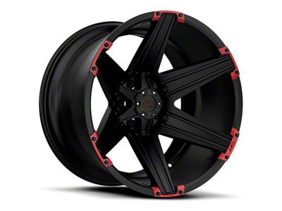 Tuff A.T. T12 Satin Black with Red Inserts 6-Lug Wheel; 22x12; -45mm Offset (16-24 Titan XD)