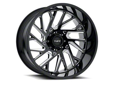 Tuff A.T. T4B Gloss Black with Milled Spokes 6-Lug Wheel; Left Directional; 22x12; -45mm Offset (22-24 Tundra)