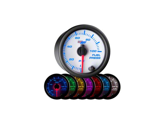 100 PSI Fuel Pressure Gauge; White 7 Color (Universal; Some Adaptation May Be Required)