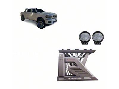 Armour II Roll Bar with 9-Inch Black Round Flood LED Lights and Basket; Black (07-24 Tundra)