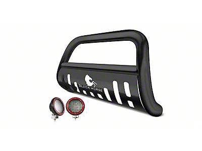 Bull Bar with Black Skid Plate and 5.30-Inch Red Round Flood LED Lights; Black (07-21 Tundra)