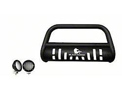 Bull Bar with Skid Plate and 5.30-Inch Black Round Flood LED Lights; Textured Black (07-21 Tundra)