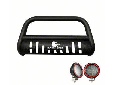 Bull Bar with Skid Plate and 5.30-Inch Red Round Flood LED Lights; Textured Black (07-21 Tundra)